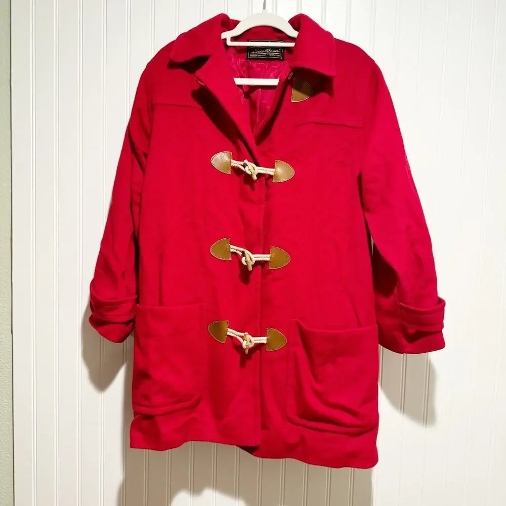 Vintage Eddie Bauer Red Wool Toggle Coat Union Made Size Medium - Picture 1 of 8
